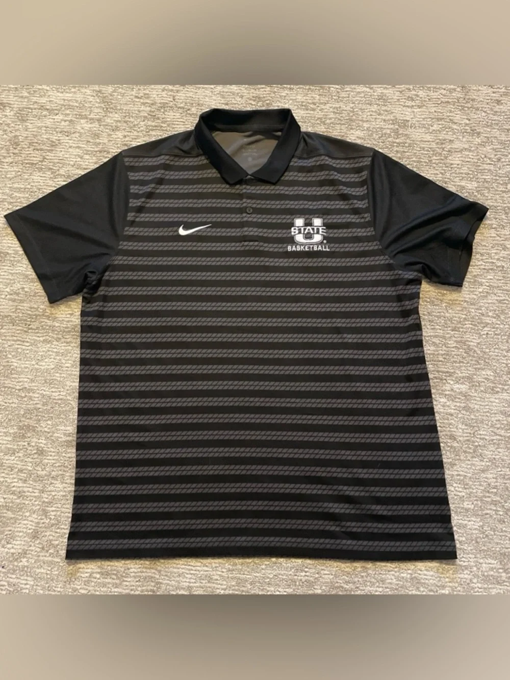 Nike Utah State Aggies Basketball Striped Polo Shirt Black Gray XL Performance